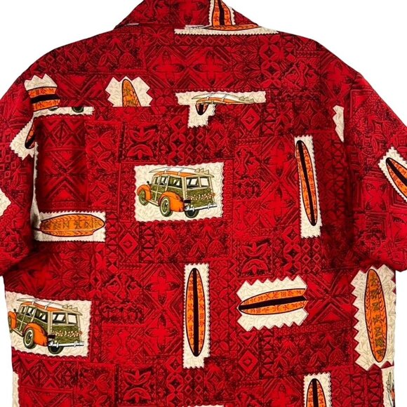 Vintage Roundy Bays Surf Hawaiian Shirt Size M Woody Print Red Beach - Picture 4 of 11
